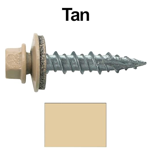 Metal Roofing Screws: (250) 10 x 1 Tan Hex Head Sheet Metal Roof Screw. Self Starting Metal to Wood siding Screws. EPDM Washer. Colored Head