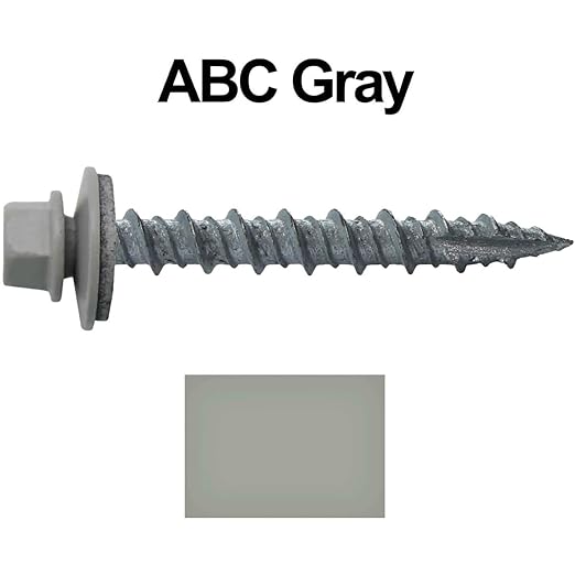 Metal ROOFING SCREWS: (250) 10 x 1-1/2" ABC Gray Hex Head Sheet Metal Roof Screw. Self starting metal to wood siding screws. EPDM washer. Colored head