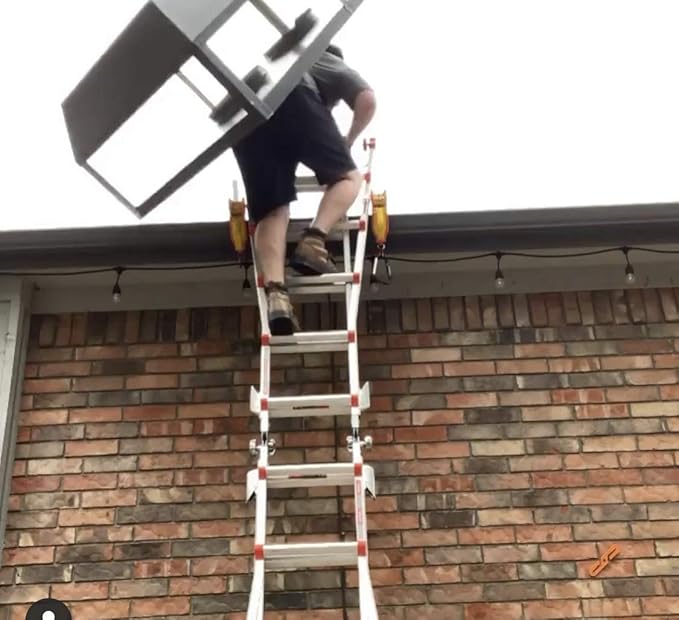 Lock Jaw Roof Ladder Stabilizer Hook for Gutter - Standoff in 5 Seconds with Slide-Lock Security - Prevent Aluminum Ladders Top Movement & Falls - Award-Winning Extension Ladder Accessories for Roof