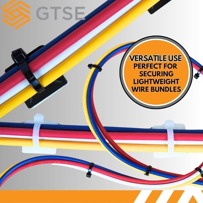 GTSE 9,000 Pack Black Zip Tie Mounts, 1" Adhesive Mounting Squares, Cable Tie Mount, Cable Clips Organizer Holders, Zip Tie Anchor for Wire Bundles, UV Resistant Tie Wrap Bases