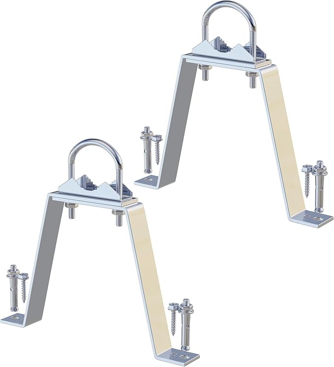 2 PCS Antenna Wall Mount with U-Bolts for 1"-2" OD Poles, Stainless Steel Double Antenna Mast Clamp Heavy Duty Mounting Kit for Antenna, Lamps, Pipes