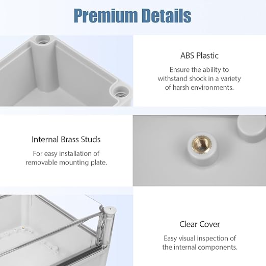 LeMotech Junction Box IP67 Waterproof Dustproof Electrical Box Project Box DIY Enclosure Gray with Transparent Clear Cover, External Size 11x11x7.1in (280x280x180mm)