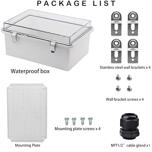 Waterproof Electrical Box, IP67 Junction Box Stainless Steel Latch Hinged Clear Cover Project Enclosure with Wall Bracket 11.1"x7.5"x5.5"