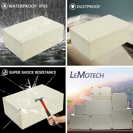 LeMotech Waterproof Dustproof IP65 ABS Plastic Junction Box Universal Electric Project Enclosure Pale Gray 9.4 x 6.3 x 3.5 inch (240 x 160 x 90 mm)