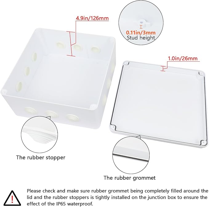 LeMotech Junction Box, ABS Plastic IP65 Waterproof and Dustproof, Universal Electrical Enclosure, Outdoor and Indoor Project Box 11.8X 11.8X 5.9 inch (300 x 300 x 150 mm)