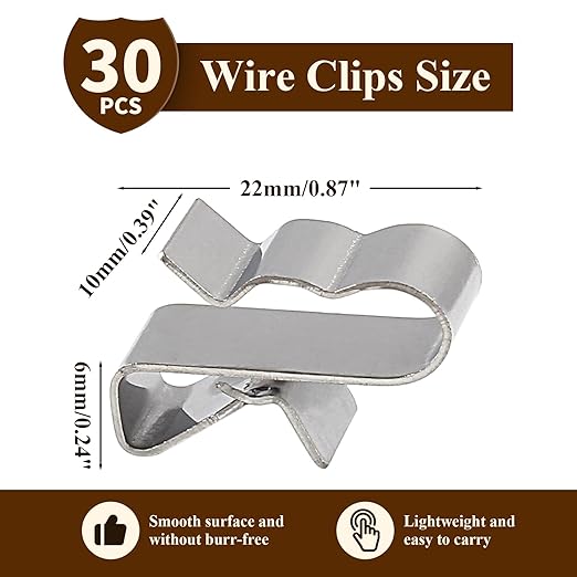 Biaungdo 30 Pcs Trailer Frame Wire Clips, Stainless Steel Metal Solar Panel Wire Clip 22.5 mm/ 0.89 Inch Double Wire Clamps Wire Rope Clips for PV Wiring Boat Cable, Boat Trailer
