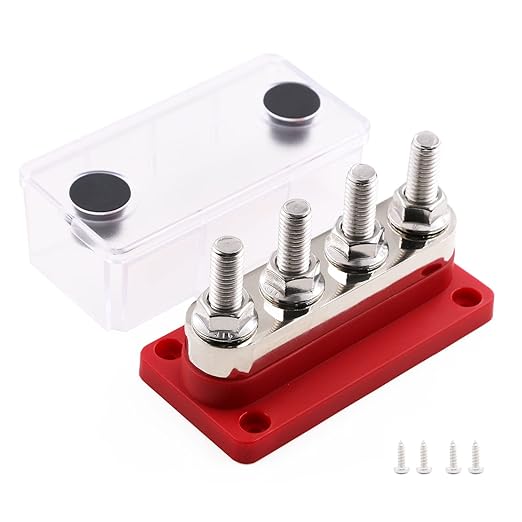 Heavy Duty BusBar Copper Power Distribution Block 12V-48V 600A with 4X 3/8" Posts Terminal, Marine Bus Bar, High Current DC Battery Buss Bar with Cover for Car RV Solar Trucks Yacht, Red