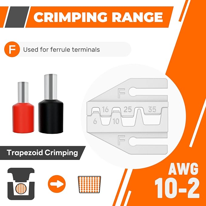 Crimping Die for Larger Diameter Ferrule Terminals - 10-2 AWG