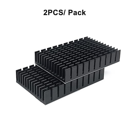 2PCS Black Aluminum Heat Sink with Thermal Conductive Adhesive Tape, 2.36x1.57x 0.44 inch/ 60x40x11mm Heatsink Cooler for Cooling VRM Cooler Electronics CPU Led