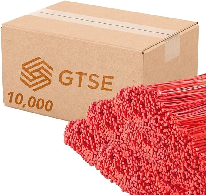 GTSE 12 Inch Red Zip Ties, 10,000 Bulk Pack, 50lb Strength, UV Resistant Long Nylon Cable Ties, Self-Locking 12" Tie Wraps