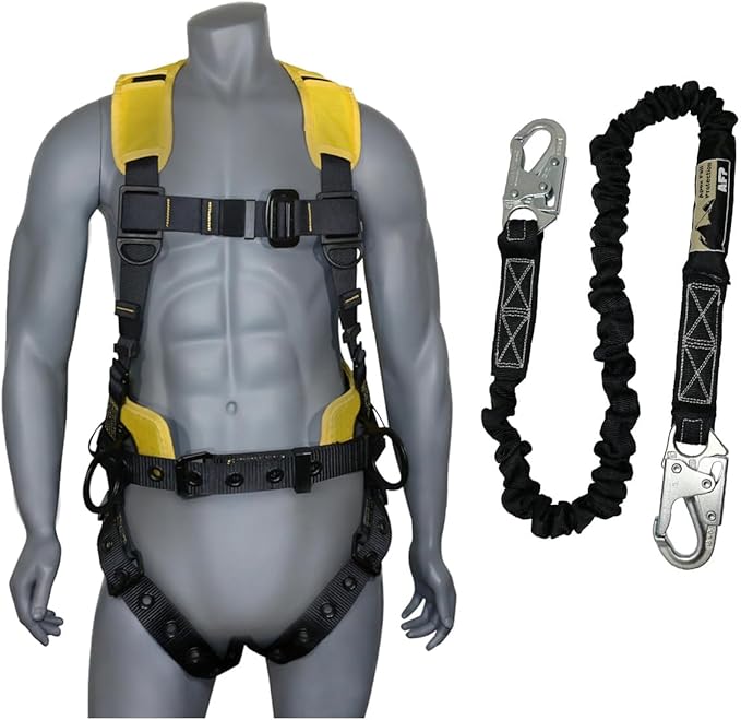 AFP Demon Comfortable Fall Protection Harness Kit – OSHA/ANSI PPE Full Body Safety Harness for Construction Work