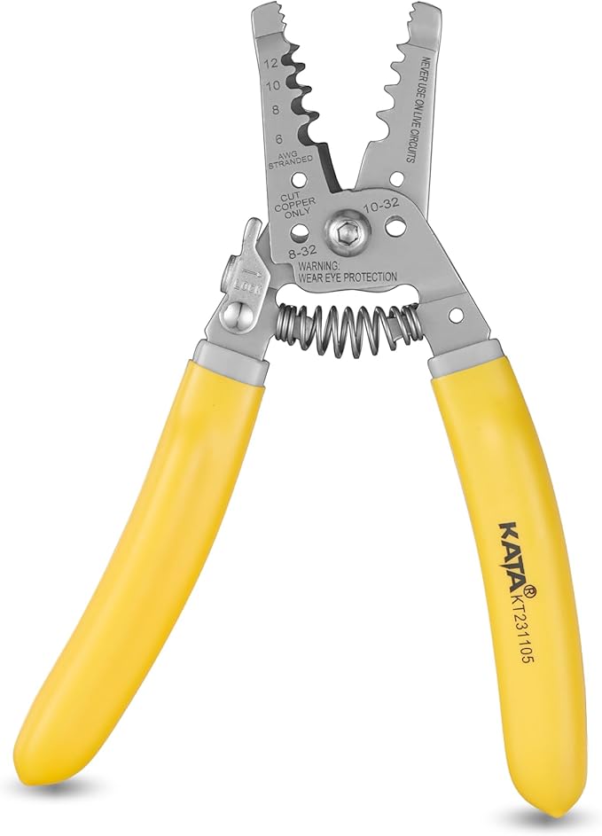 KATA 7 Inch Wire Stripper, Wire Cutter, Stripping/Cutting Tool for 6-12 AWG Stranded Wire and Shearing 8-32 Screws, Multi-function Electrician Stripper/Crimper Plier for Cable Stripping Cutting