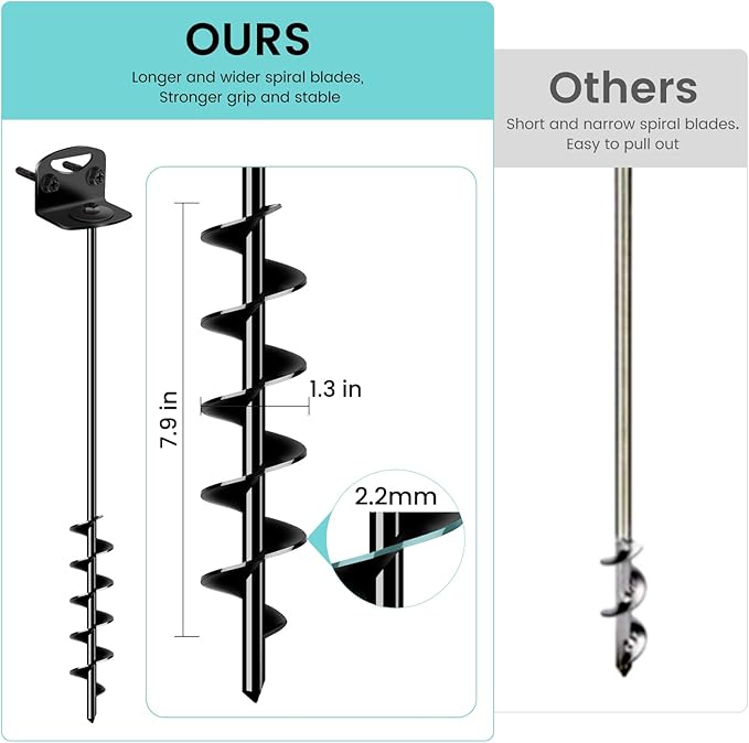 25" Ground Anchors Screw in, Mobile Home Anchors with Upgraded Wider Spiral Blades, Earth Anchors Swing Set Anchors High Wind Heavy Duty for Shed, Trampoline, Carports(Set of 8)