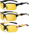 3PACK Polarized Night Vision Glasses for Men Driving Cycling Sport Night Anti Glare Yellow Lens Glasses Lightweight Frame