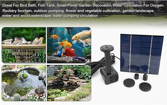 Riloer Solar Pond Pump, Solar Filter for Pond 7V 1.4W 180L/H Solar Panel Powered Water Pump Garden Pool Pond Aquarium Fountain Brushless, Power of Pump IP68 Waterproof