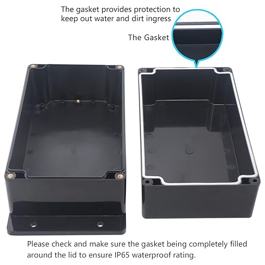 Zulkit Junction Box ABS Plastic Dustproof Waterproof IP65 Universal Electrical Boxes Project Enclosure with Fixed Ear Black 7.87 x 4.72 x 4.45 Inch (200 x 120 x 113 mm)(Pack of 1)