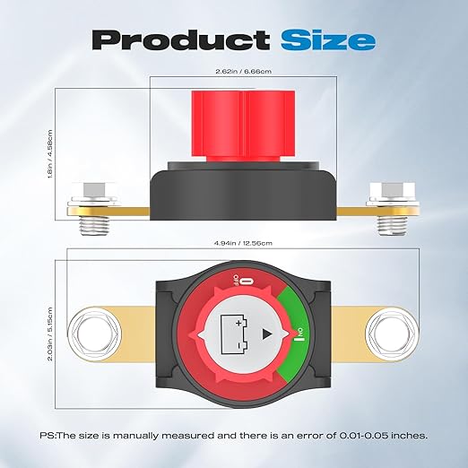 Side Post Battery Disconnect Switch, Malictele On/Off 12-48V Heavy-Duty Battery Disconnect Switch 275A Kill Switch for Car, Marine, RV, Boat, Truck