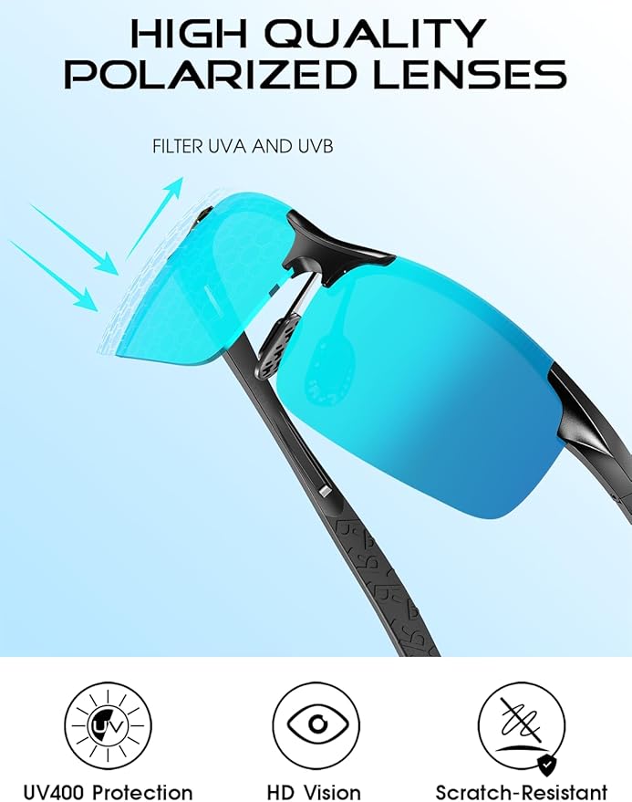 ATTCL Polarized Sunglasses Men Sports: UV Protection Anti Glare Wrap Around Lightweight Metal Driving Fishing Golf Running