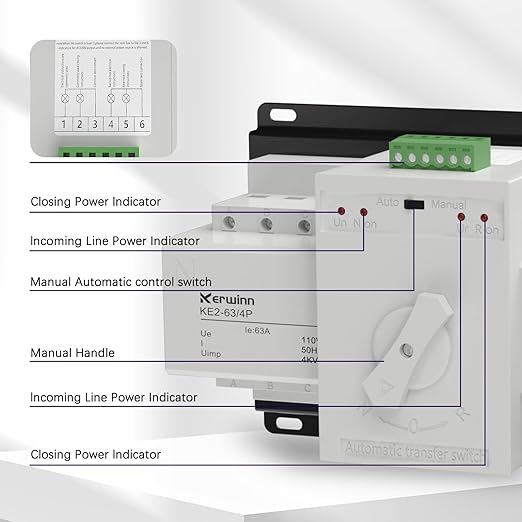 Dual Power Automatic Transfer Switch 110V 63A Outdoor Generator RV Transfer Switch 50HZ/60HZ Generator Changeover Switch(4P)