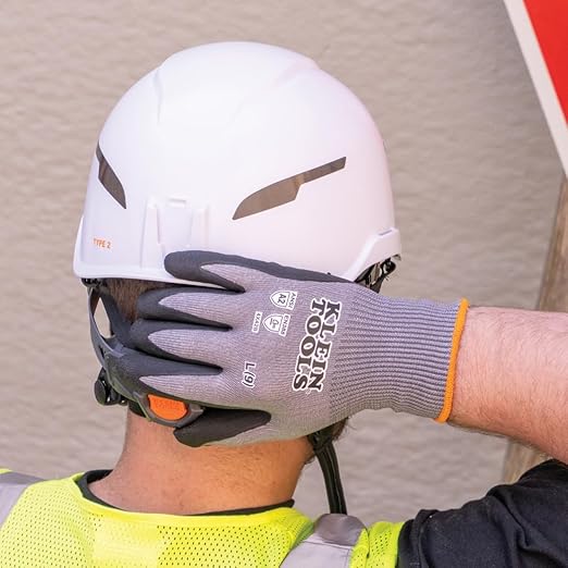 KLEIN TOOLS 60583 Work Gloves, Knit Dipped Cut Resistant ANSI A2 Nitrile Coated Gloves, HPPE Fabric, Touchscreen Capable, Small, 2-Pair