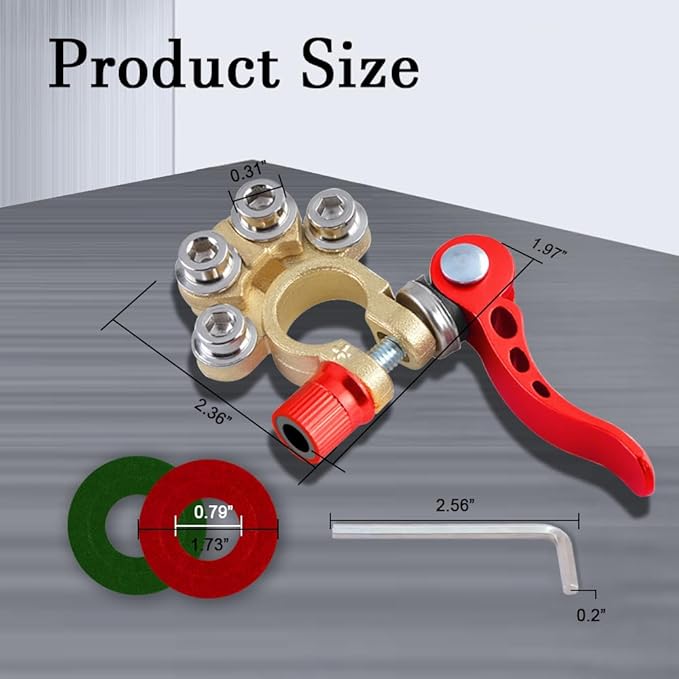 2PCS Car Battery Terminal Connectors, Battery Clamp, 4 Way Quick Release Disconnect Car Battery Terminal for SAE/JIS Type A Posts, Positive Negative Battery Cable Ends Fit Most Cars Van Truck