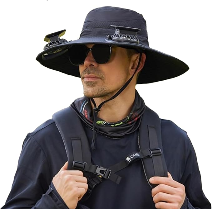 Wide-Brimmed Solar Fan Outdoor Fishing Hat, Solar and USB Charging, Long Battery Life Fan Hat, Waterproof Sun Hat Upf50+