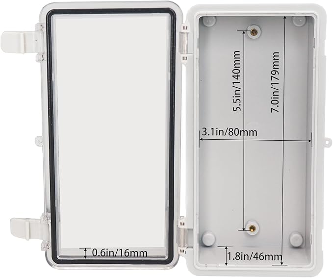 Waterproof Outdoor Electrical Box Junction Box Weatherproof IP67 ABS Plastic Enclosure Switch Router Project Box with Mounting Plate with Wall Bracket 2 Cable Glands Clear 7.9"x3.9"x2.8"