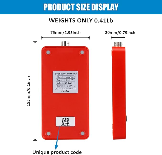 FrogBro 1800W Solar Panel Tester – PV Multimeter with Smart MPPT & HD OLED Display for Solar Panel Diagnostics and Data Analysis