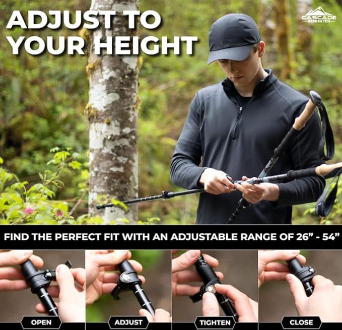 CASCADE Trekking Poles Ultra Light 100% Carbon Fiber Trekking, Walking, and Hiking Poles - Ultra Light, Ultra Durable, Quick Lock Feature for Easy Height Adjustment from 26” to 54”