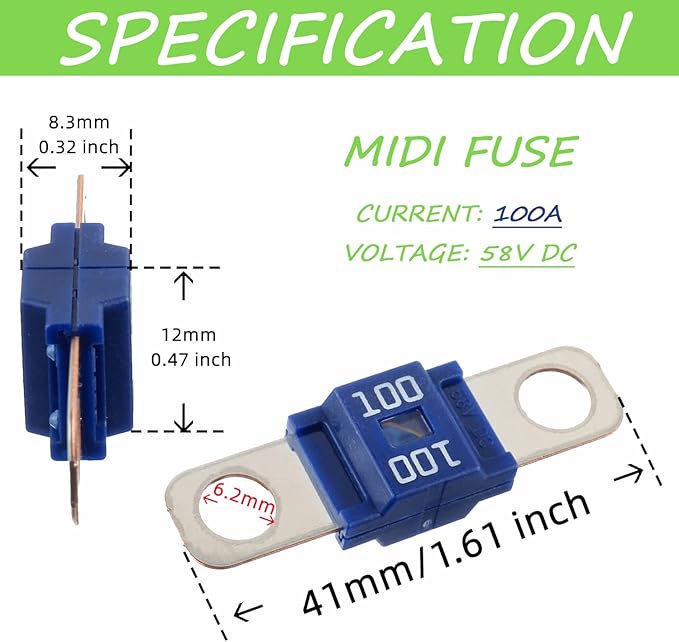 Midi Fuse Holder and 2 Pieces 100A Midi high Current Fuse Screw Fuse for Cars, Trucks, Vehicles(100 Amp)