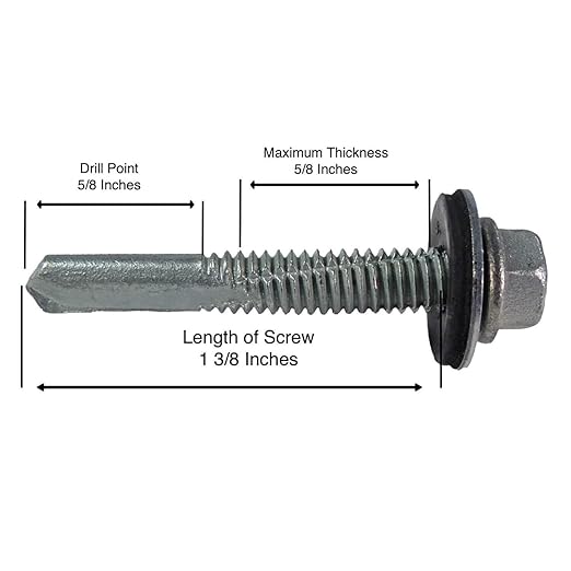 12 x 1-1/2" Black Type 5 Drill Point Roofing Screws - Hex Washer Head - Self-Starting/Tapping - EPDM Washer 1 x 250 Count Bag - 250 Screws
