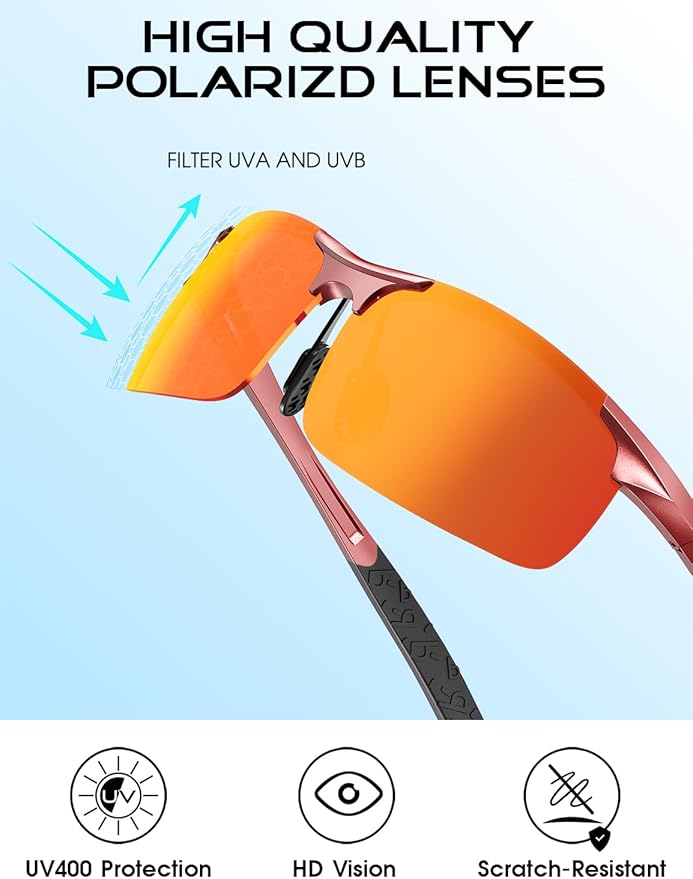 ATTCL Polarized Sunglasses Men Sports: UV Protection Anti Glare Wrap Around Lightweight Metal Driving Fishing Golf Running