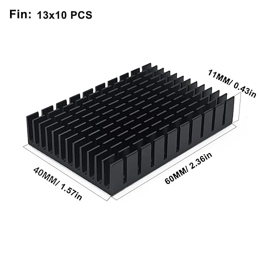 2PCS Black Aluminum Heat Sink with Thermal Conductive Adhesive Tape, 2.36x1.57x 0.44 inch/ 60x40x11mm Heatsink Cooler for Cooling VRM Cooler Electronics CPU Led