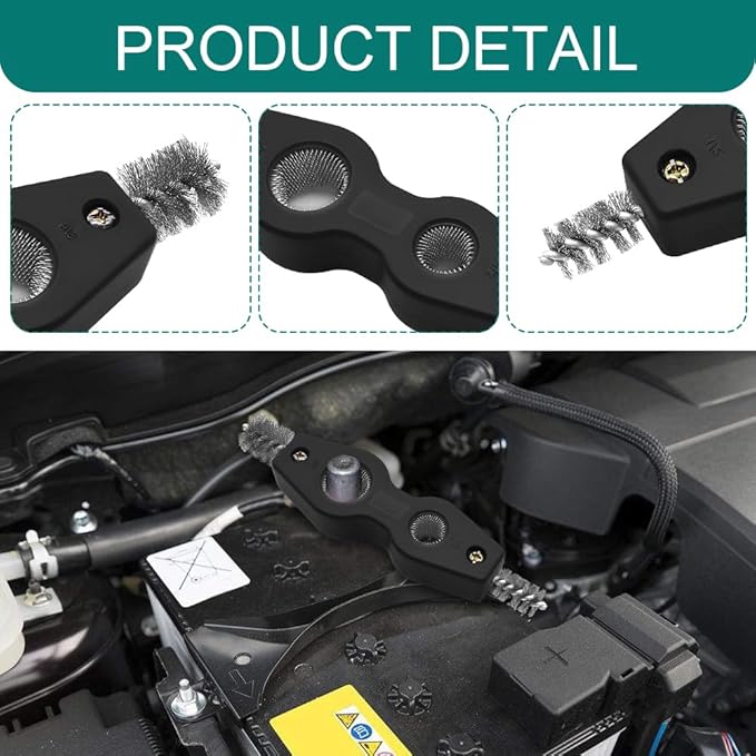 4 in 1 Car Battery Cleaning Brush, Battery Terminal Cleaner, Anti-Rust Car Terminals Machine Parts Cleaning Tool with Steel Wire, Auto Post Cleaner Brush Tool Fit for Vehicle & Marine (Black)