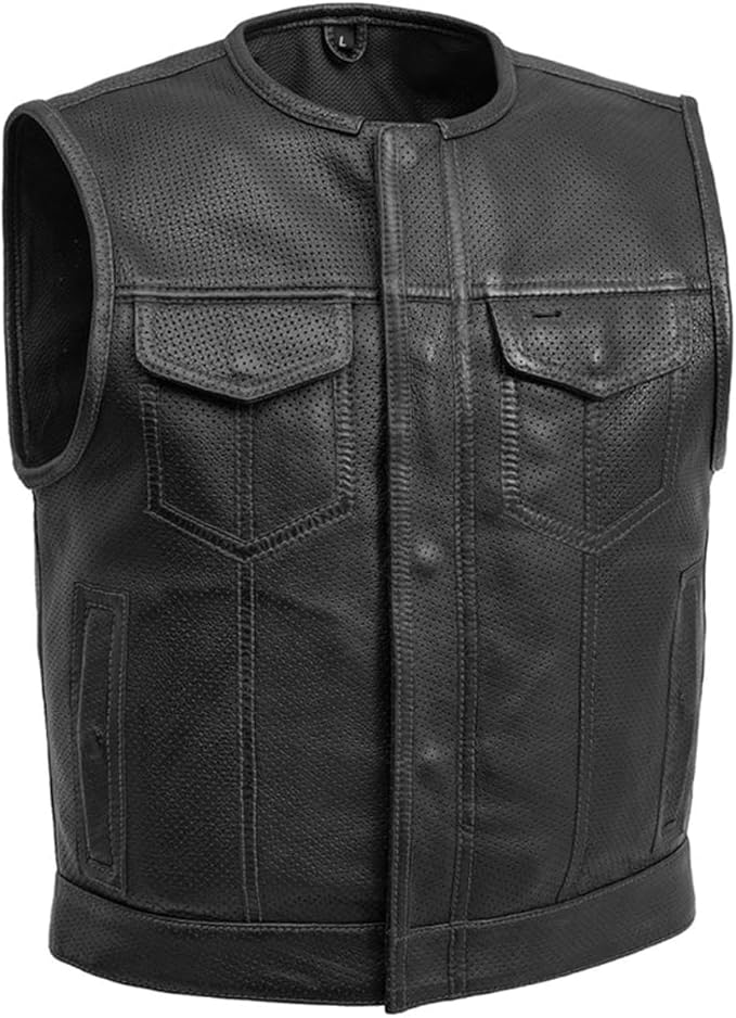 First Mfg Co - Lowside - Mens Motorcycle Biker Riding Canvas, Leather, Twill, Perforated Leather Vest