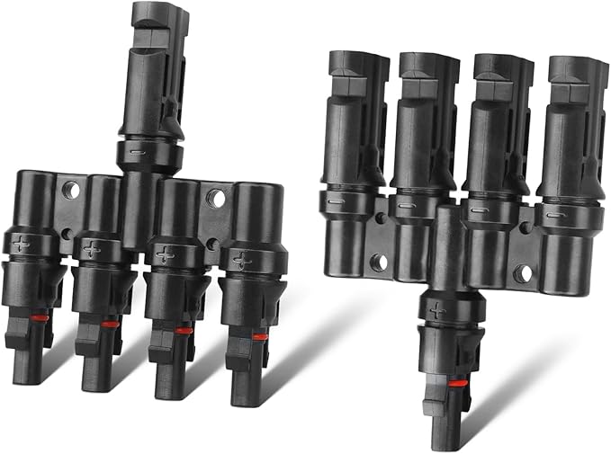 Solar Panel Connector Solar Y Branch 4 to 1 Solar Panel Splitter 4 Way 1000V Y Branch Solar Panel Parallel Connectors for Parallel Connection Solar Panels (1 Pair 4 to 1)