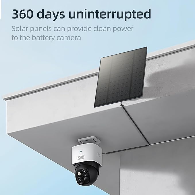 5W Solar Panel for Security Camera, Solar Panel with Micro USB & USB-C Port for DC 5V Outdoor Rechargeable Battery Camera, IP65 Waterproof, 360° Adjustable Security Mount, 9.8ft Cable(Black 1PC)