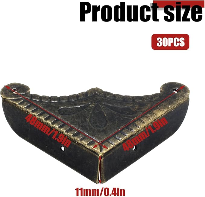 30Pcs Antique Box Corner Protectors, Decorative Edge Safety Guard Cabinet Furniture Corner Protectors for Jewelry Box and Wooden Case(1.9"x1.9"x0.4")