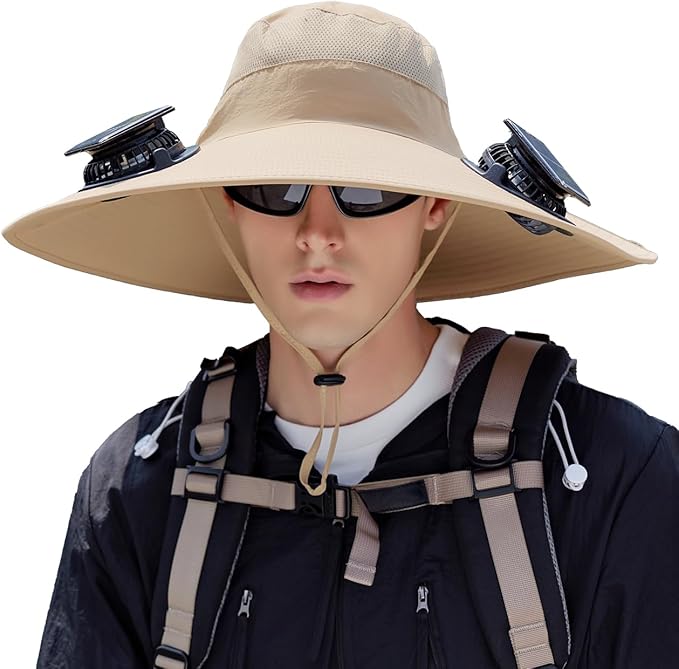 Solar Powered Fan Hat with 2 Fans,Unisex Bucket Hat,Wide Brim Sun Hat for Outdoor Fishing,Hiking,Gardening& Sunbathing