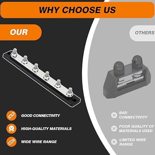 Common Busbar Power Distribution Block Battery Terminal Block for Car & Marine Applications 1/4" M6 150A with Dustproof Cover CBB (6 Poles)