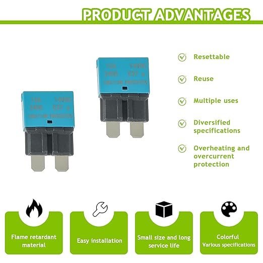 15A DC 12V-14V Auto Reset Circuit Breaker ATC/ATO Low Profile T1 Mini Blade Fuses Breakers for Car Trucks Marine Boat RV Solar and More,2 Pack