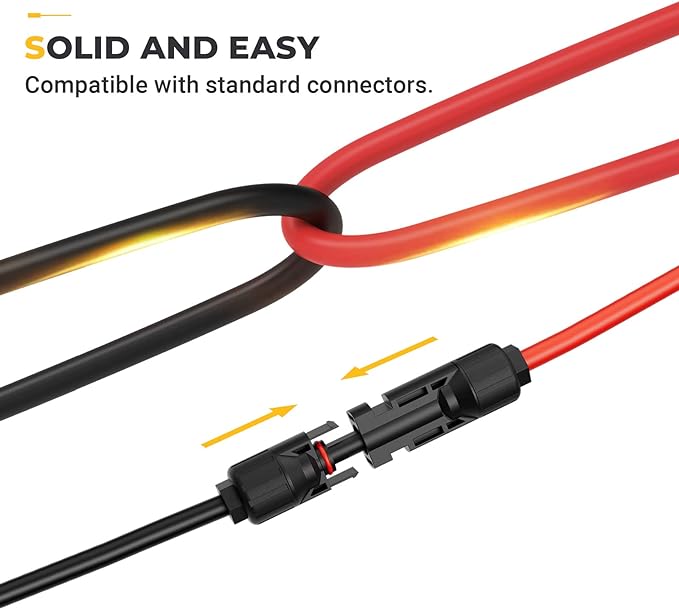 BougeRV 50 Feet 10AWG Solar Extension Cable with Solar Connector on Both End with Extra Pair of Connectors Solar Panel Adaptor Kit Tool (50FT Red + 50FT Black)