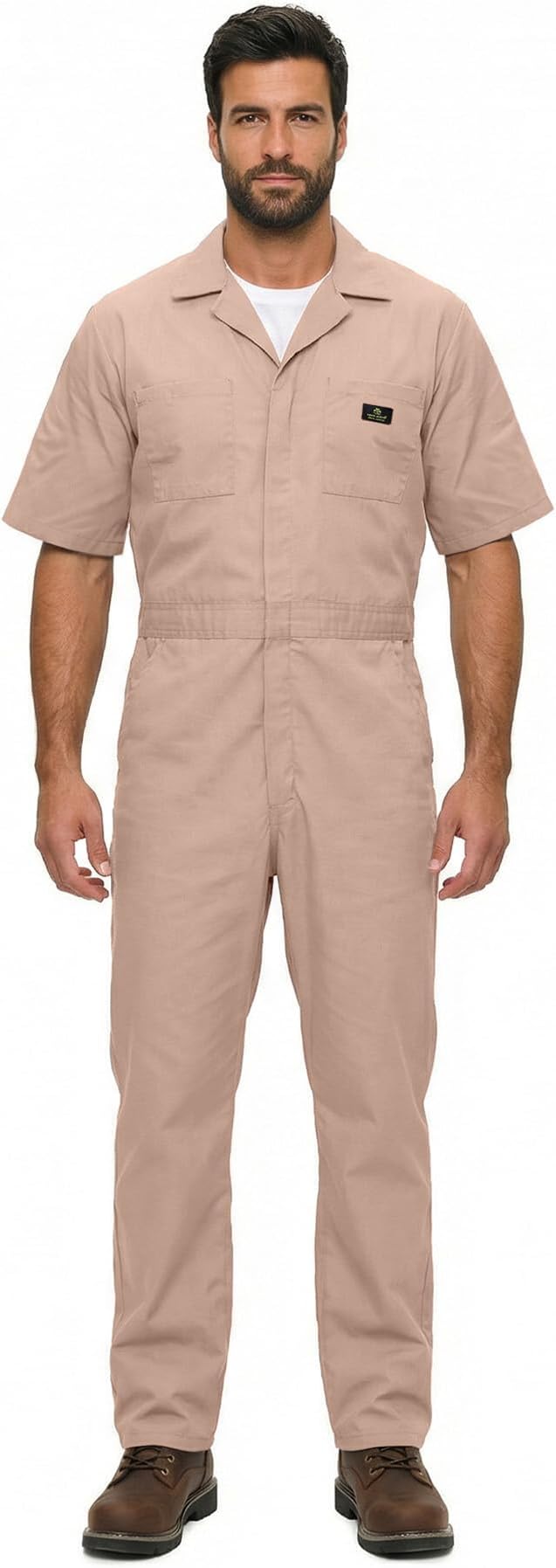 Natural Uniforms Mens Short Sleeve Zip Up Coverall, Stain and Wrinkle Resistant (Khaki, Large Tall)