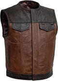 First Mfg Co - Lowside - Mens Motorcycle Biker Riding Canvas, Leather, Twill, Perforated Leather Vest