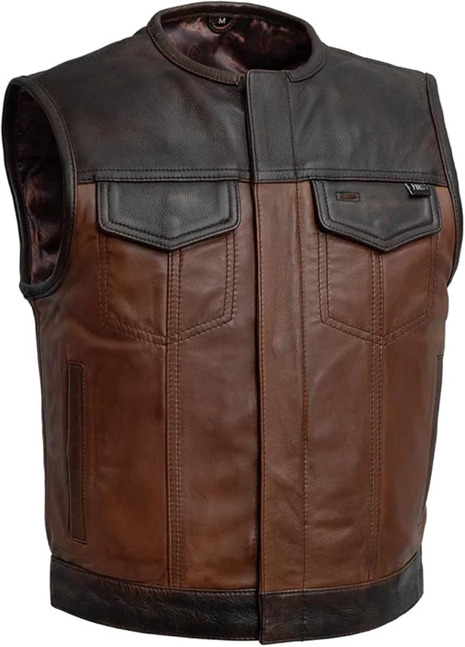 First Mfg Co - Lowside - Mens Motorcycle Biker Riding Canvas, Leather, Twill, Perforated Leather Vest