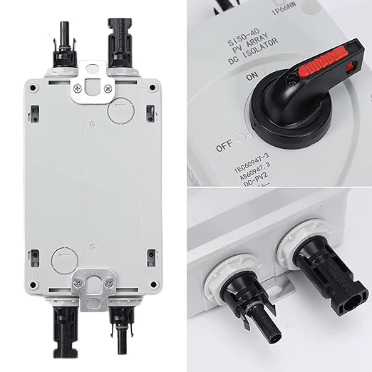 IP66 Solar Combiner Box， 32A PV DC Isolator Switch with Solar Connector for Solar Panel Solar Power System RV, Boats, and Off/On-Grid Solar System