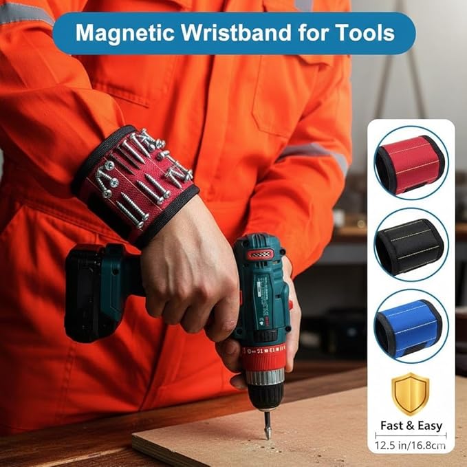 Magnetic Wristband for Tools – Adjustable Tool Holder with Strong Magnets – Ideal for Screws, Nails, Bolts, Drill Bits – Perfect for DIY, Carpentry, and Construction Work (red, 1)