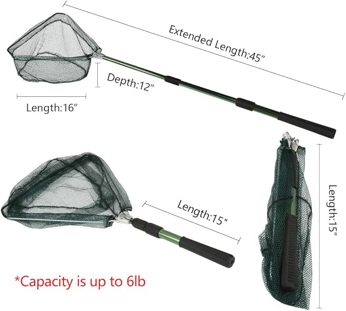 RESTCLOUD Fishing Landing Net with Telescoping Pole Handle, Fishing net Freshwater for Kids Men Women, Extend to 40-63 Inches
