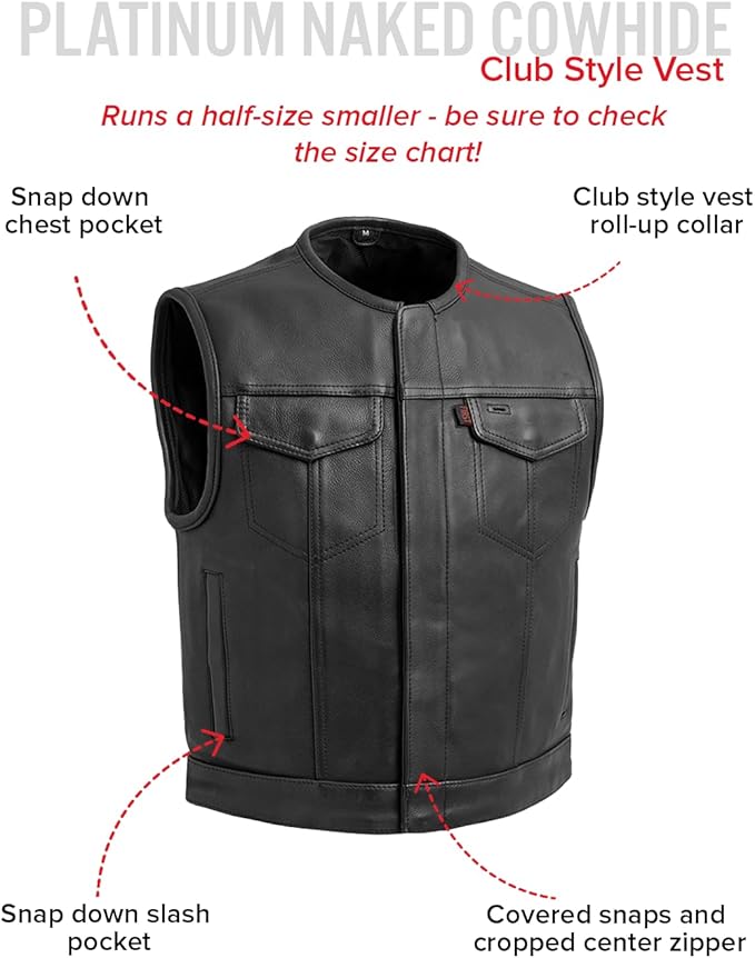 First Mfg Co - Lowside - Mens Motorcycle Biker Riding Canvas, Leather, Twill, Perforated Leather Vest