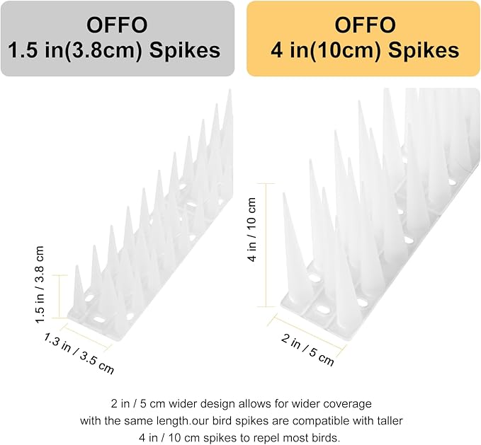 OFFO Bird Spikes Pigeon Outdoor Spikes for Cat Keep Birds Raccoon Woodpecker Away Covers 2.6 Feet(0.8m), Frosted White